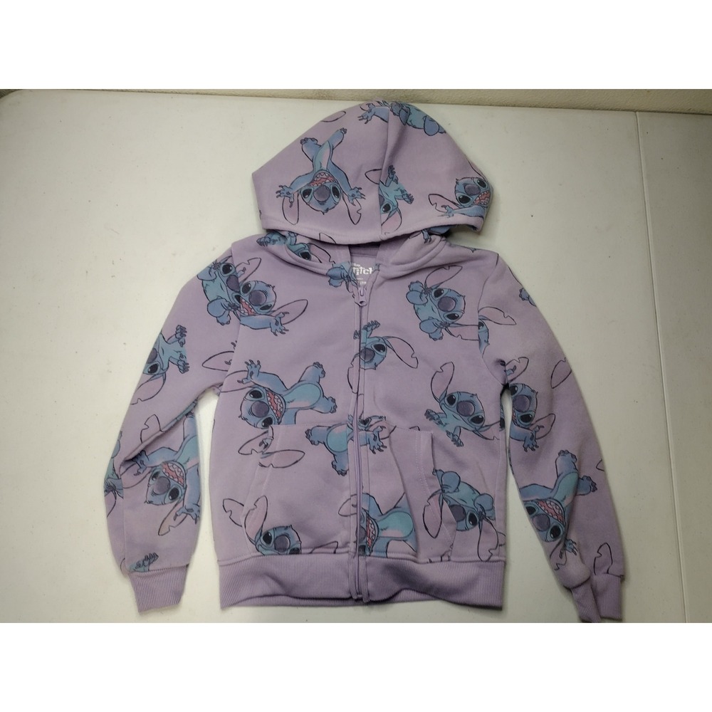 Disney Lilo & Stitch Girls Lavender All Over Print Zip Up Hoodie Size S 7/8